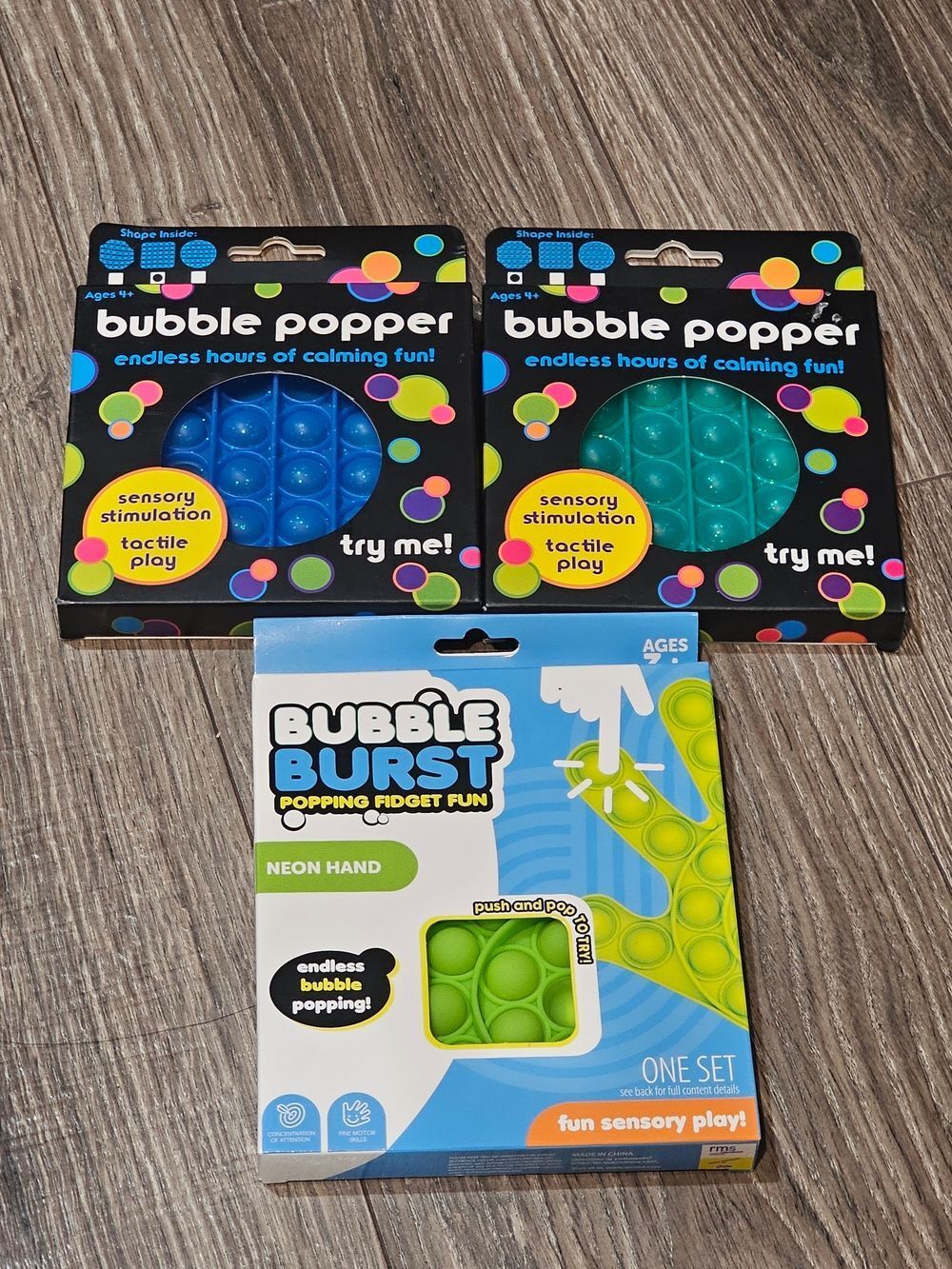 Pop It Collection Fidget Toy - Glitter Blue, Glitter Green, Neon Green 3 pcs